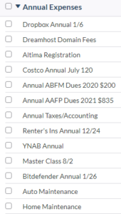 YNAB Budget Category - Annual Expenses