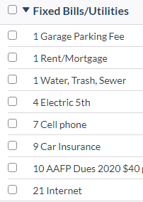 YNAB Budget Category - Fixed Bills and utilities