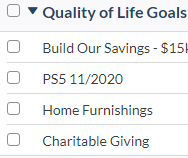 YNAB Budget Category - Quality of Life Goals